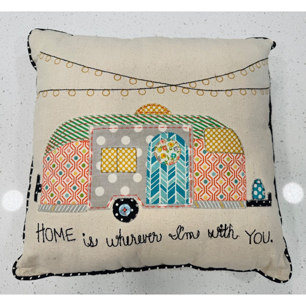 Glory Haus Camper Throw Pillow Unisex 16x16 Cream Excellent BoHo Cottagecore
